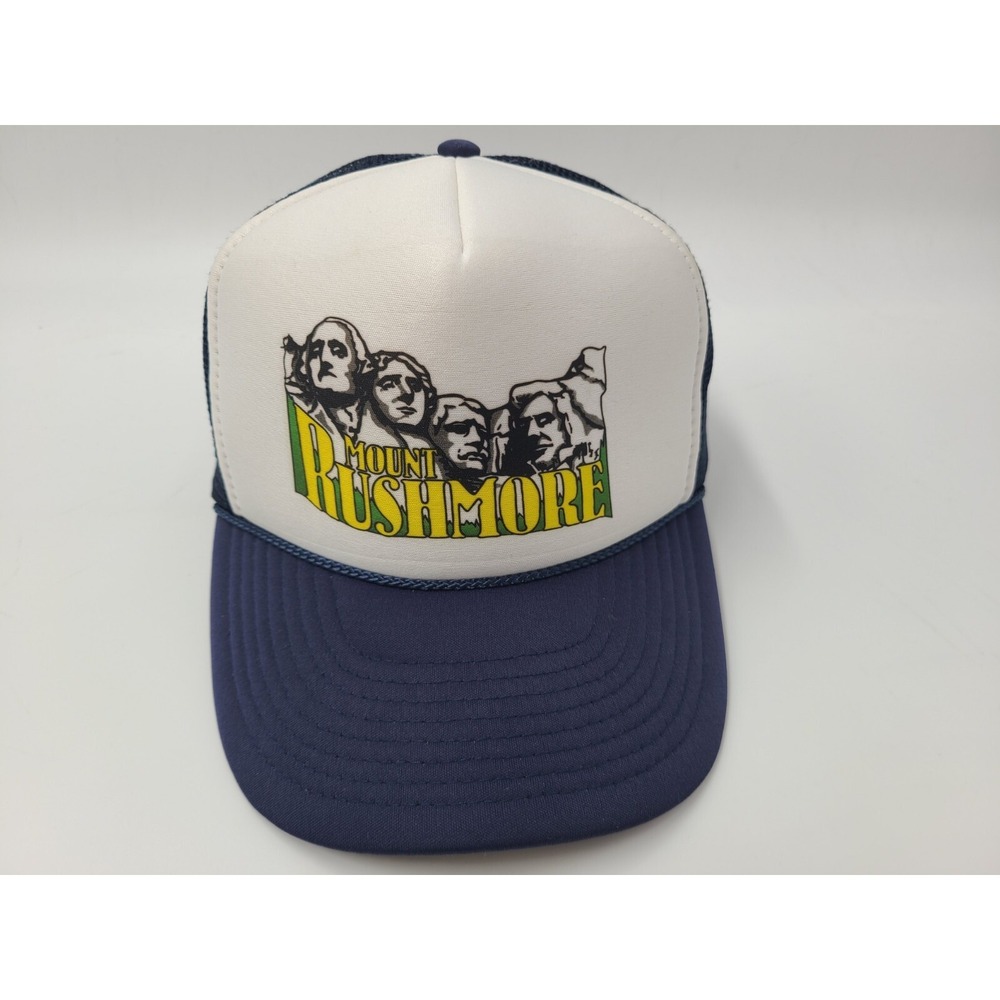 Vintage Mount Rushmore Mesh Trucker Snapback Hat Cap South Dakota Men White Blue